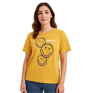 Jerry LEIGH Smiley World cotton blend traffic t-Shirt mustard yellow Sz XL